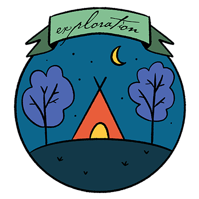 illustration d'une tente plantée en pleine nature, la nuit avec la lune qui luit